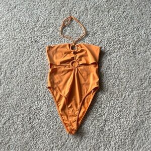 Neon Orange Zara Cutout Halter Bodysuit